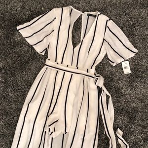 SOLD Ivory & Black Striped Maxi Romper